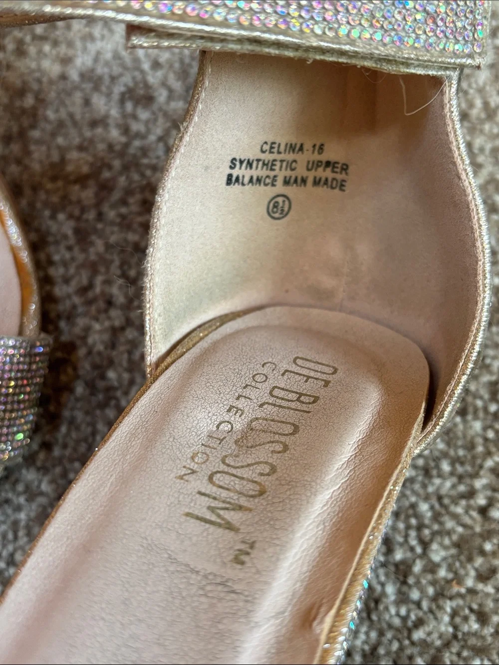De Blossom Collection Iridescent Crystal Ankle-Strap Block Heels - Champagne
